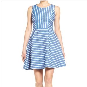 Vineyard Vines Fit and Flare Dress blue and white